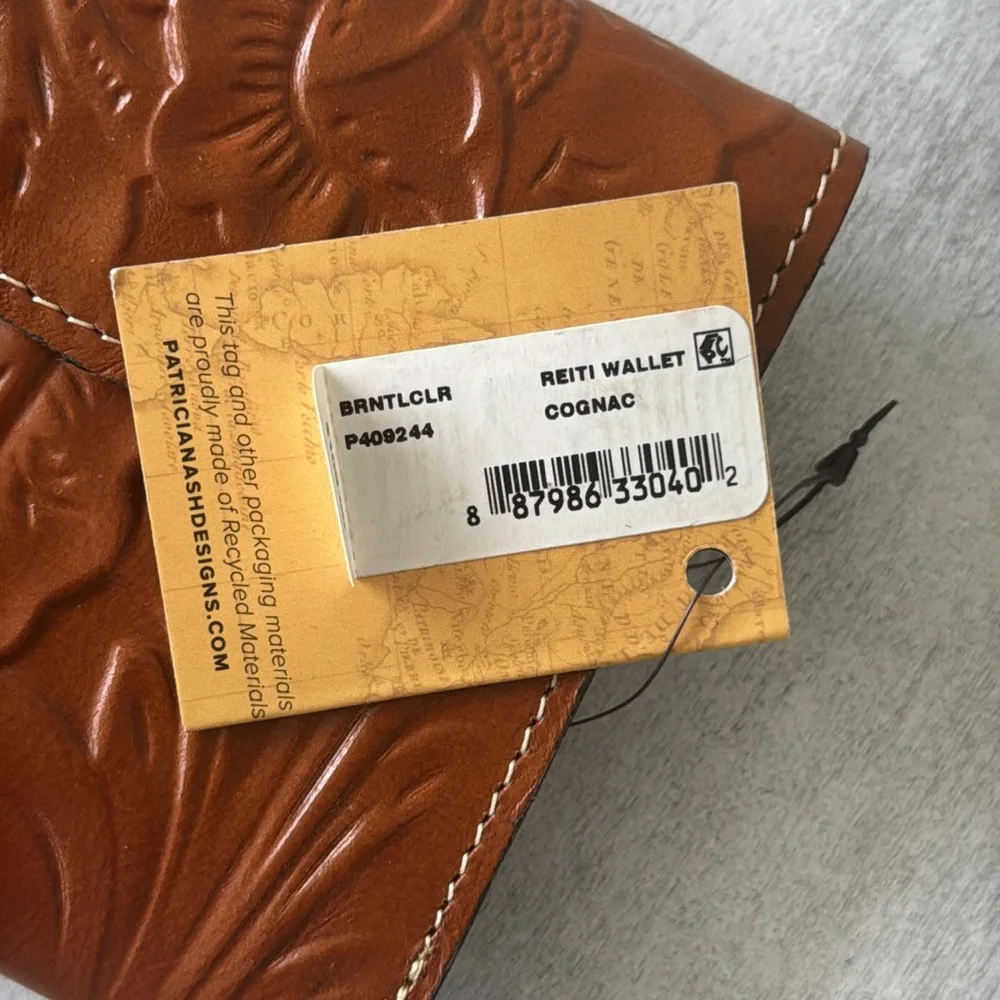 PATRICIA NASH Reiti Bi-Fold Tooled Cognac Brown Leather RFID Wallet NEW